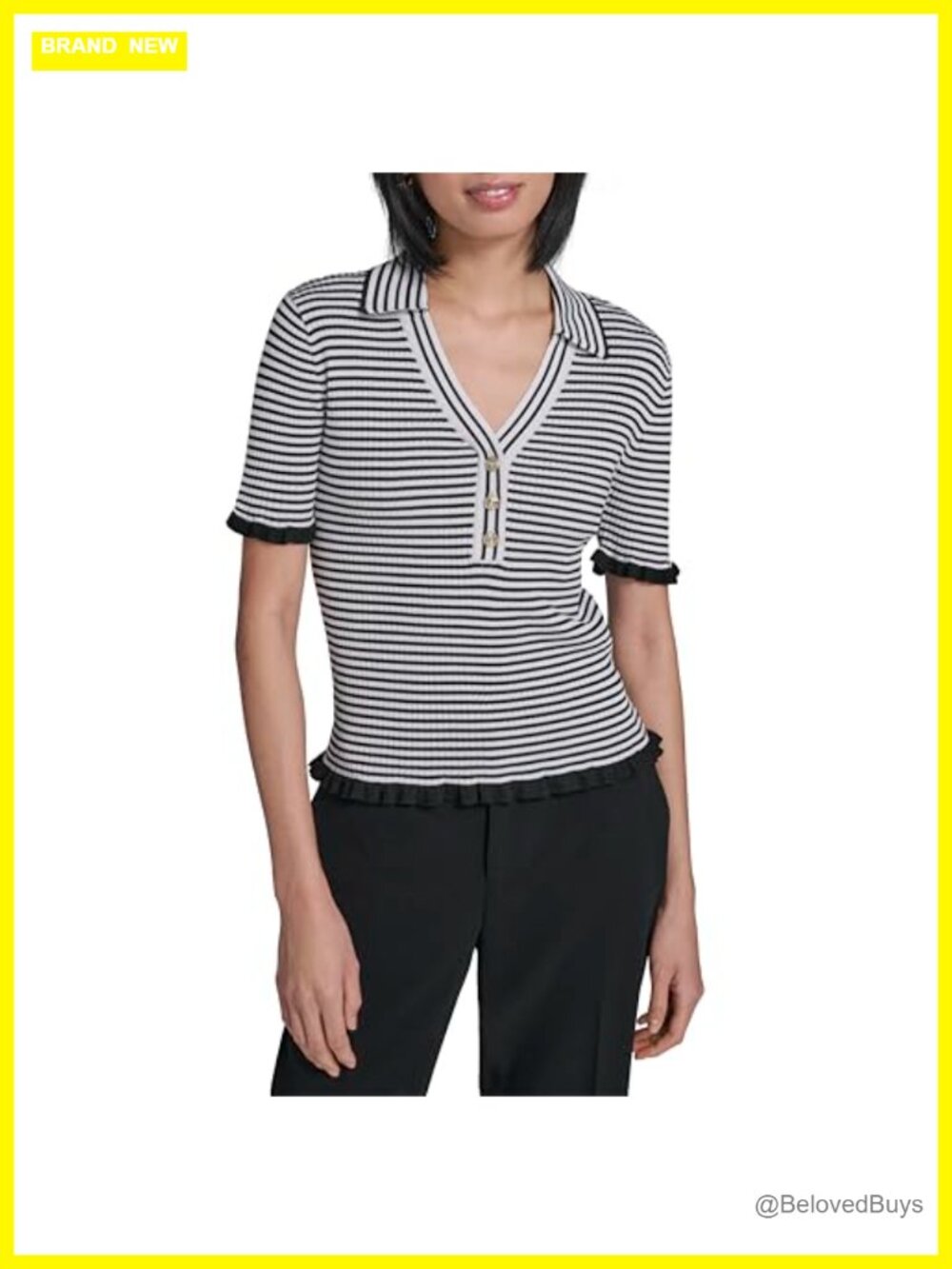 Short Sleeve Sweater with Ruffle Detail Lightweight Pullover